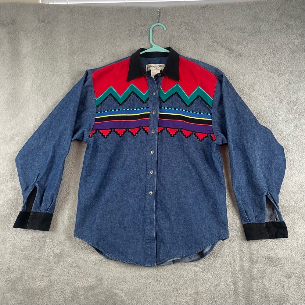 Vintage Panhandle Slim Women's Small Aztec Pattern Denim South Western EUC